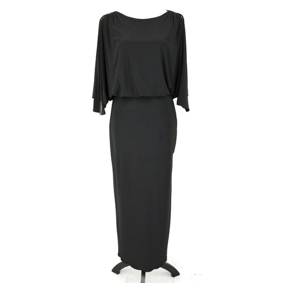 Betsy and Adam Dress Petites 2P Black Slit Sleeve Stretch Knit Rhinestones Long - Picture 1 of 16